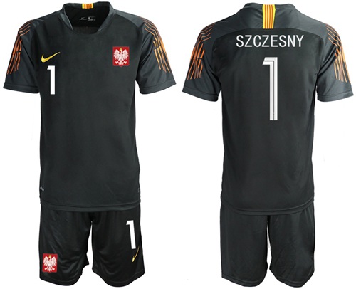 Poland #1 Szczesny Black Goalkeeper Soccer Country Jersey
